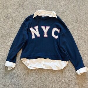 Maeve Anthropologie NYC Twofer Sweater Womens XS Blue Layered Varsity Academia